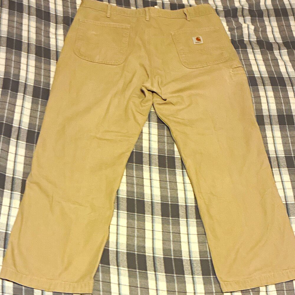 Carhartt Men’s Beige Relaxed Fit Cotton Canvas Straight Leg Work Pants 38